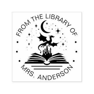 Floral Moon Cat Book Library Teacher Self-inking Stamp