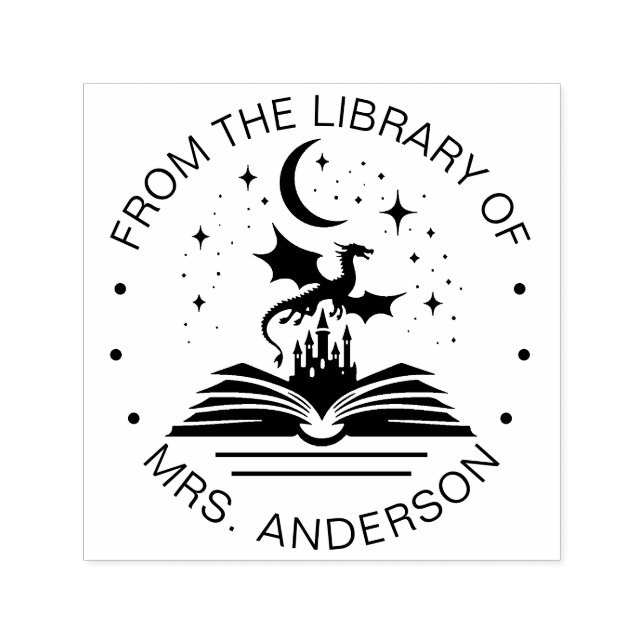 Floral Moon Cat Book Library Teacher Self-inking Stamp (Design)