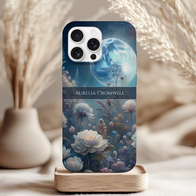 Floral Moon Magic Design withc Custom Name Case-Mate iPhone Case (Floral Moon Magic Design withc Custom Name Case-Mate iPhone Case on a table with boho decor)
