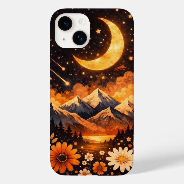 Floral Moon Pattern Phone Case – Cute and Aestheti (Back)