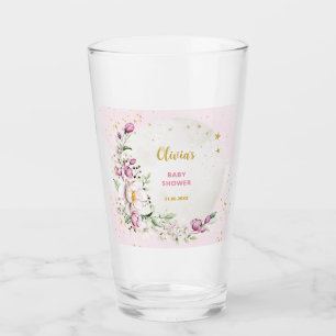 Floral Moon Pink Baby Shower Glass