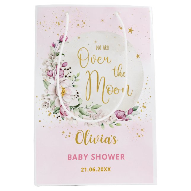 Floral Moon Pink Baby Shower Medium Gift Bag (Front)