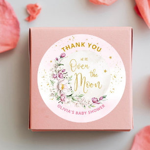 Floral Moon Pink Baby Shower Thank you Classic Round Sticker