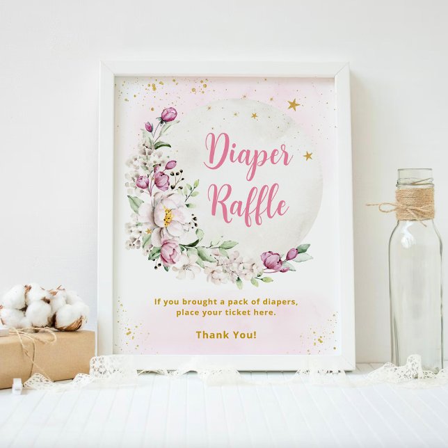 Floral Moon Pink Diaper Raffle Poster (Creator Uploaded)