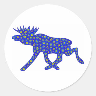 Floral Moose Classic Round Sticker