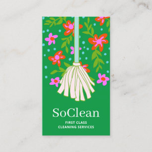 Floral Mop House Cleaner Cleaning Services  Business Card