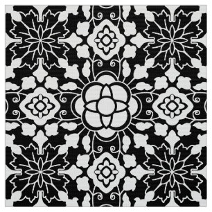 Floral Moroccan Tile, Black and White Fabric