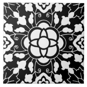Floral Moroccan Tile, Black and White Tile