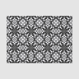 Floral Moroccan Tile, Black and White Tissue Paper