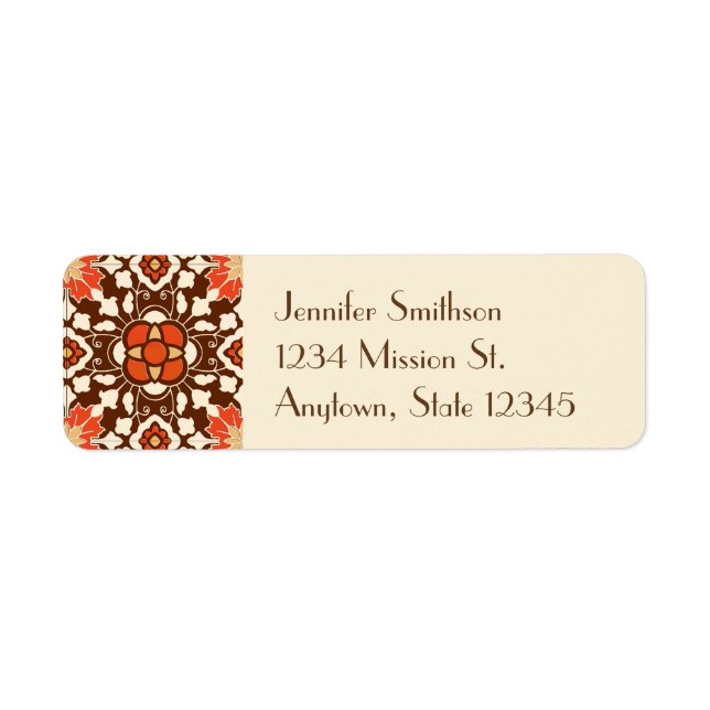 Floral Moroccan Tile, Brown, Rust and Beige (Front)