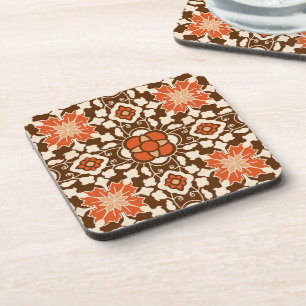 Floral Moroccan Tile, Brown, Rust and Beige  Coaster