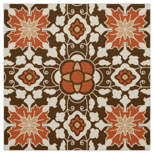 Floral Moroccan Tile, Brown, Rust and Beige Fabric