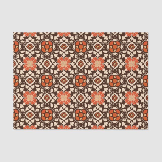 Floral Moroccan Tile, Brown, Rust and Beige Tissue Paper (Front)