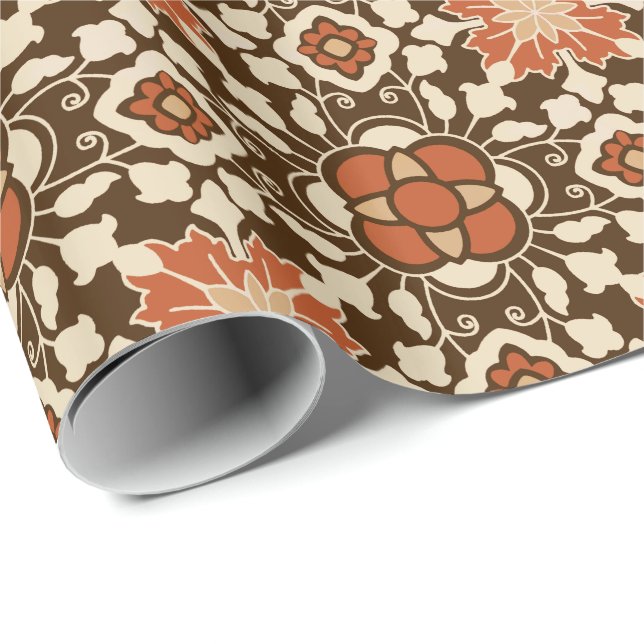 Floral Moroccan Tile, Brown, Rust and Beige Wrapping Paper (Roll Corner)