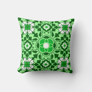 Floral Moroccan Tile, Emerald and Lime Green Cushion