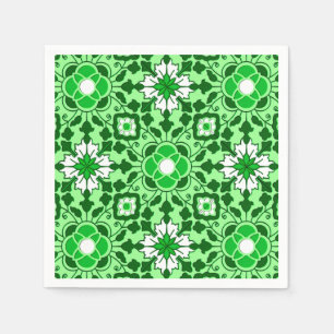 Floral Moroccan Tile, Emerald and Lime Green Napkin