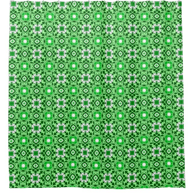 Floral Moroccan Tile, Emerald and Lime Green Shower Curtain (Front)
