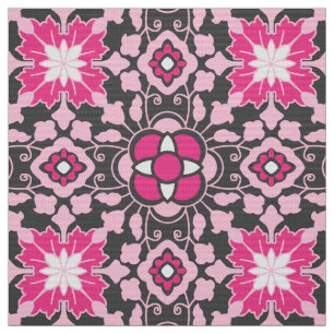 Floral Moroccan Tile, Fuchsia Pink & Grey / Grey Fabric