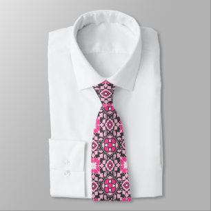 Floral Moroccan Tile, Fuchsia Pink & Grey / Grey Tie