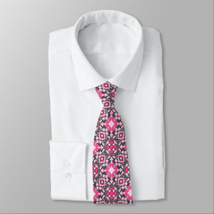 Floral Moroccan Tile, Fuchsia Pink & Grey / Grey Tie