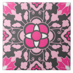 Floral Moroccan Tile, Fuchsia Pink & Grey / Grey Tile<br><div class="desc">Ceramic tile in an Art Deco Moroccan tile pattern based on stylised flowers and leaves - fuchsia pink,  silver grey / grey and soft pink,  accented with white</div>