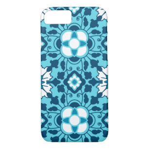 Floral Moroccan Tile, Indigo, Sky Blue and White iPhone 8/7 Case