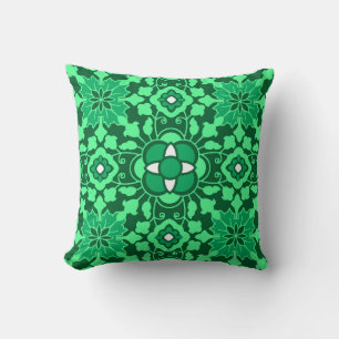 Floral Moroccan Tile, Light and Dark Jade Green Cushion