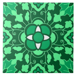 Floral Moroccan Tile, Light and Dark Jade Green Tile