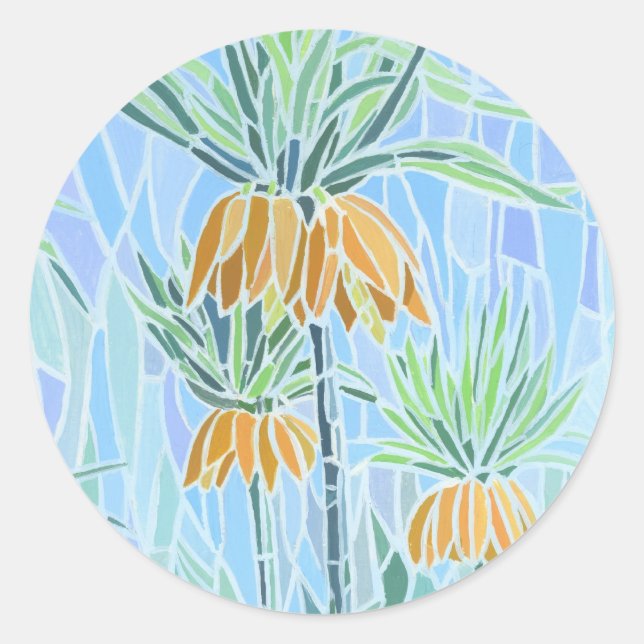 Floral Mosaic Design Classic Round Sticker (Front)