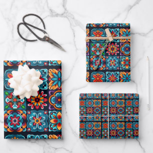 Floral Mosaic in vivid colours Wrapping Paper Sheet