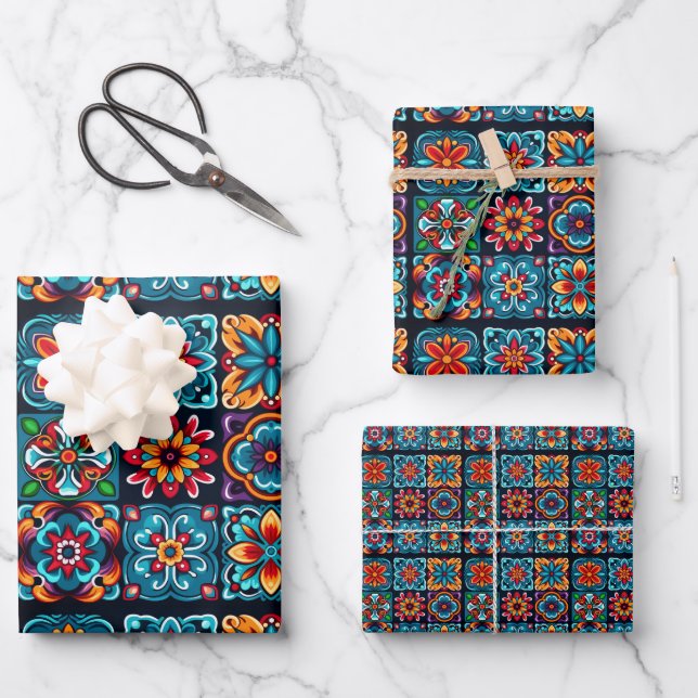 Floral Mosaic in vivid colours Wrapping Paper Sheet (Front)