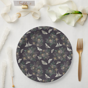Floral Moth Butterfly Pattern Paper Plate