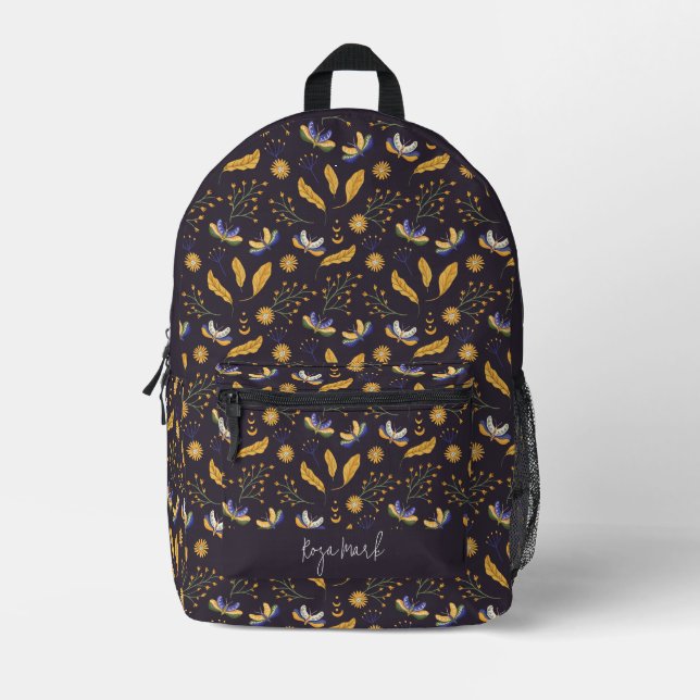 Floral Moth Butterfly Pattern Printed Backpack (Front)