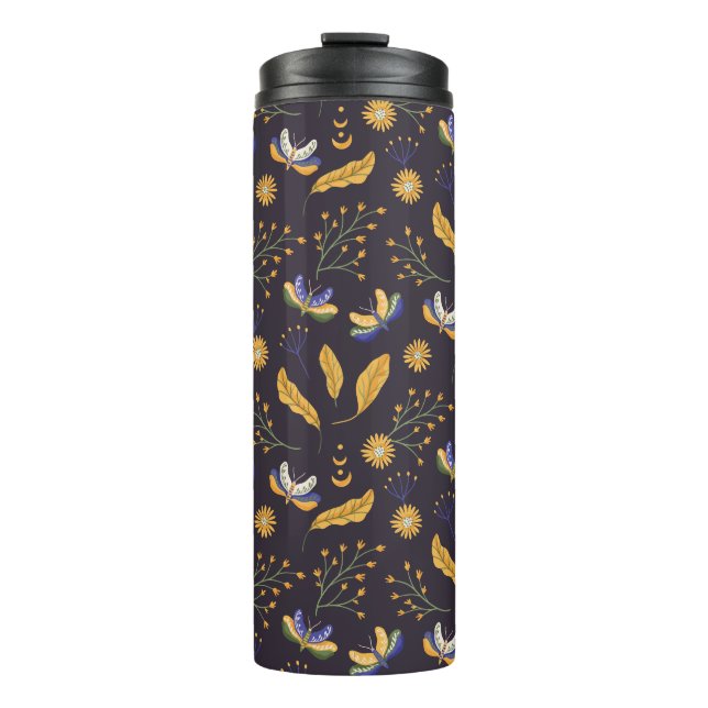 Floral Moth Butterfly Pattern Thermal Tumbler (Front)