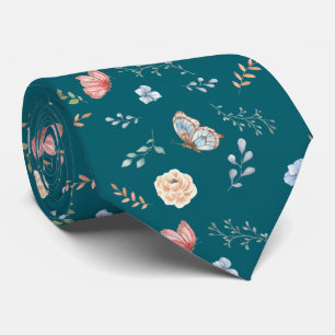 Floral Moth Butterfly Pattern Tie