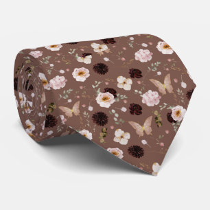 Floral Moth Butterfly Pattern Tie