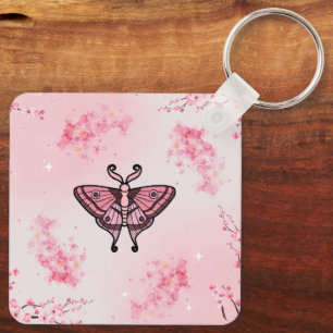 Floral Moth, Soft Sakura Fantasy Key Ring