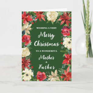 Floral Mother and Father Merry Christmas Card