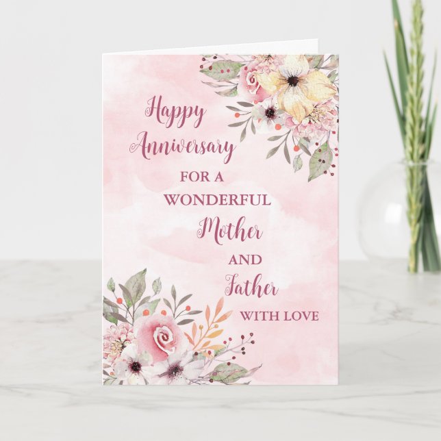 Floral Mother and Father Wedding Anniversary Card (Front)