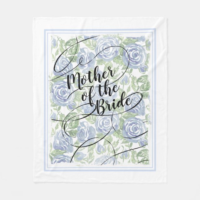 Floral Mother of the Bride Modern Script Blue Rose Fleece Blanket (Front)