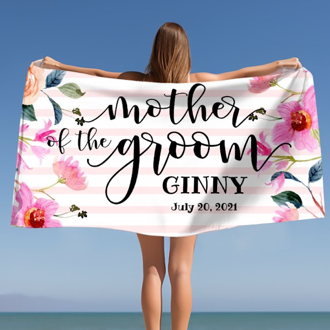 Floral Mother of the Groom Personalised Wedding  Beach Towel (Floral Mother of the Groom Personalized Wedding Beach Towel)