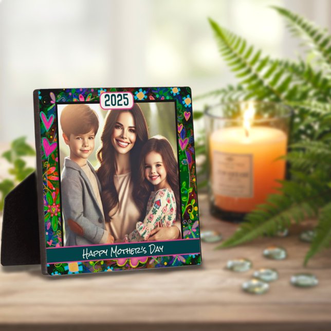 Floral Mother’s Day Custom Stylish Photo Year  Plaque (Creator Uploaded)