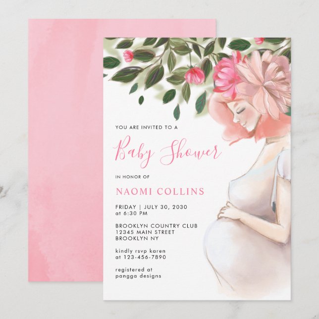 Floral Motherhood Pregnant Mum Mother Baby Shower Invitation (Front/Back)
