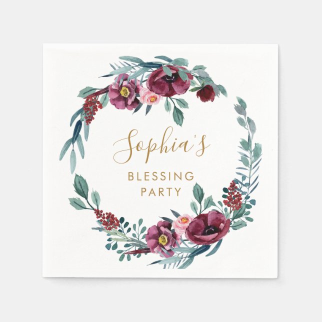 Floral Mother's Blessing Party Personalised  Napkin (Front)