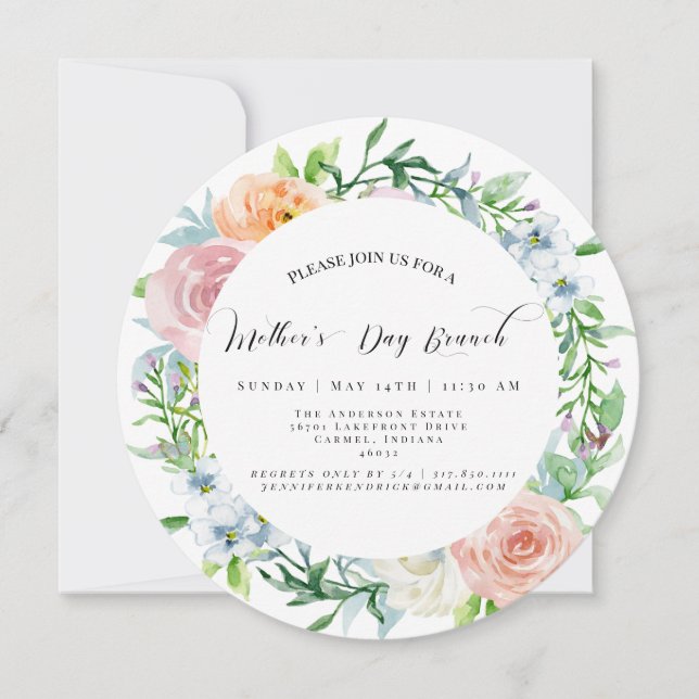 Floral Mother's Day Brunch Circle Invitation (Front)