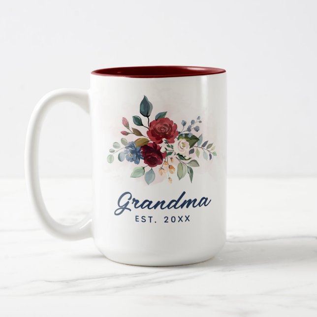Floral Mothers Day Grandma Elegant Custom Two-Tone Coffee Mug (Left)