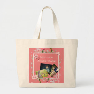 Floral Mother's Day Mama's three photo cubs    Large Tote Bag