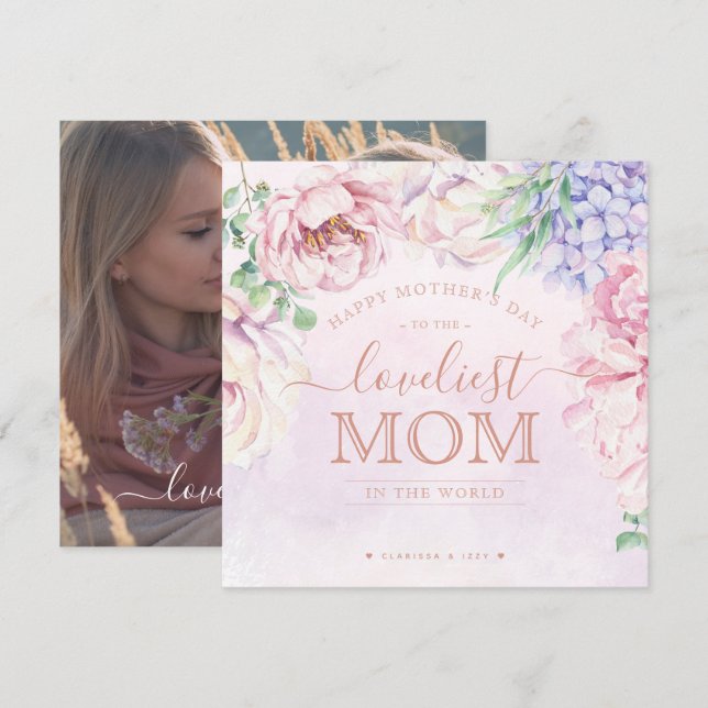 Floral Mother's Day Personalised Photo Card (Front/Back)