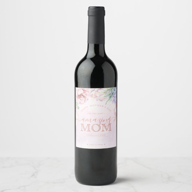 Floral Mother's Day Personalised Wine Label (Front)