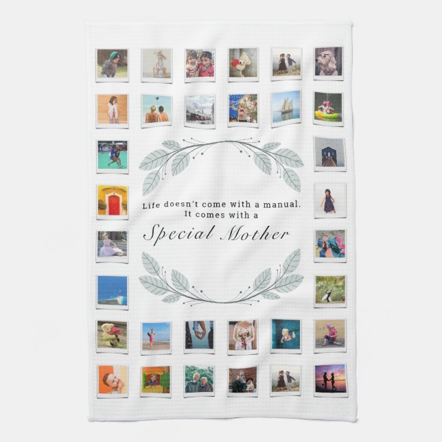 Floral Mothers Day Photo Collage Tea Towel (Vertical)